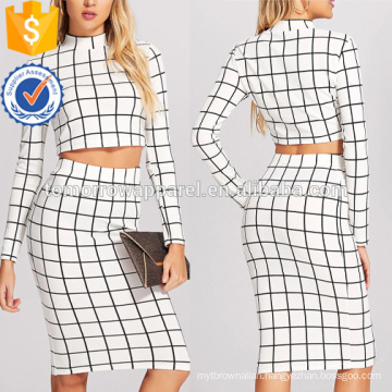 Crop Grid Top & Pencil Skirt Manufacture Wholesale Fashion Women Apparel (TA4001SS)